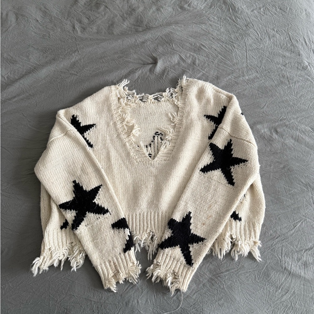 Zara V-Neck Sweater with Black Stars